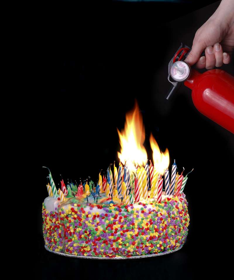 birthday cake with fire extinguisher